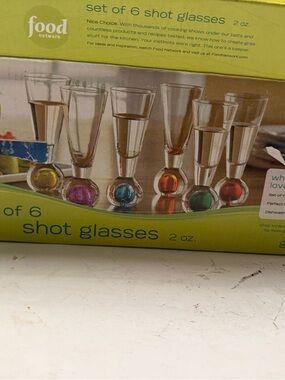 Food Network Set of 6 Color-Bottom 2 oz Shot Glasses